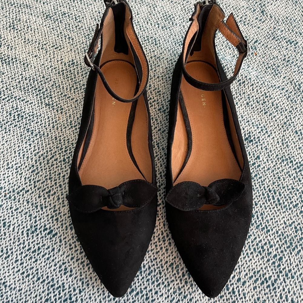 HALOGEN Suede Black Flat Sz 7.5 Shoes Ankle strap